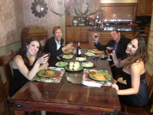 The dinner table during a filming break. Clockwise beginning at lower left: Casey, Richie, Evan, and Chanel Photo Courtesy of Smash Pictures