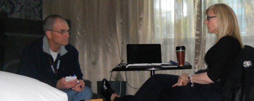 Nina talking with me about her feminism in Vegas, 2012. Photo courtesy of 3hattergrindhouse.com