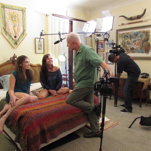 Dan O'Connell reviews the scene with Jorden Kennedy and Aidra Fox